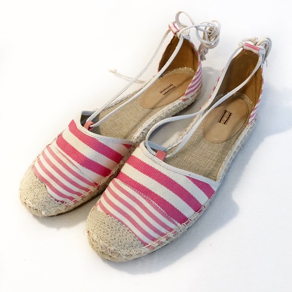 Jasper & Jeera Pink Khaki striped espadrilles NEW - Picture 3 of 8